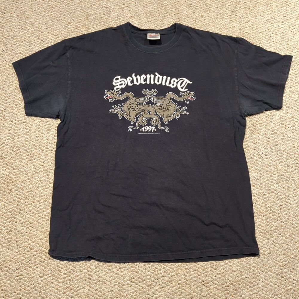 Vintage Sevendust T Shirt Hanes Adult Size XL Black Logo Graphic 1997